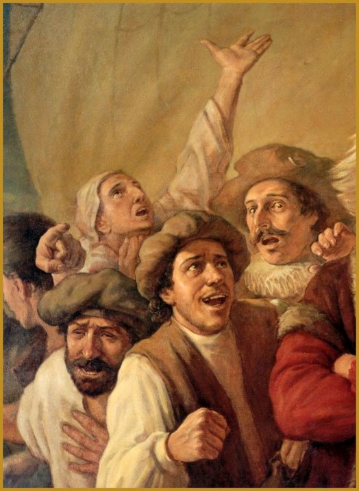 Christopher Columbus portrait, painting details (left side) For Gold, God and Glory, by Igor Babailov