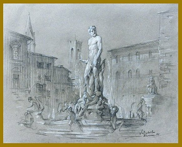 Fontana Del Nettuno, Drawing by Igor Babailov