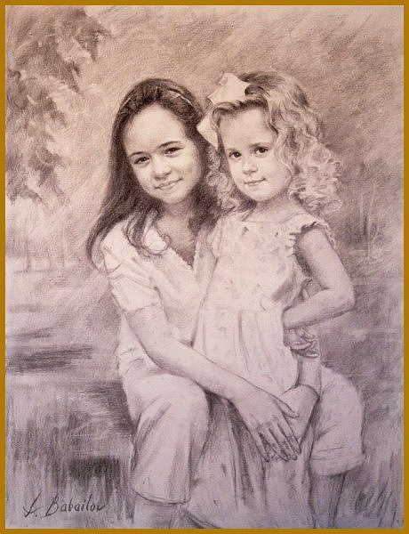 Granddaughters of Mr. & Mrs. French , Charcoal by Igor Babailov, Sea Island